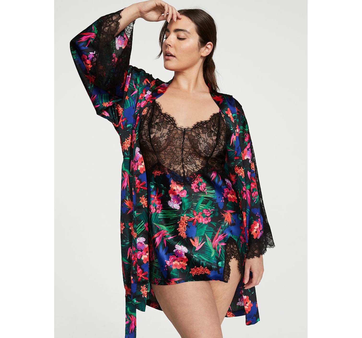 Пеньюар Lace Top Satin Slip Floral print