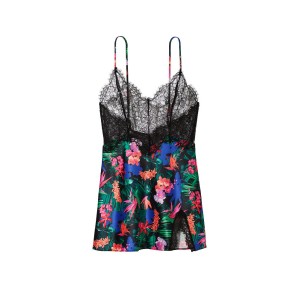 Пеньюар Lace Top Satin Slip Floral print