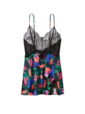 Пеньюар Lace Top Satin Slip Floral print 