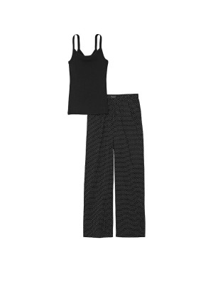Пижама Cotton Tank Jogger Pajama Set Black White dot