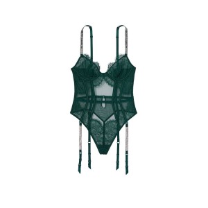 Боді Demi Teddy with Shine Straps & Garters Deep green