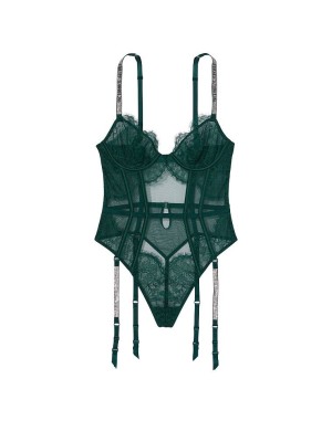 Боді Demi Teddy with Shine Straps & Garters Deep green
