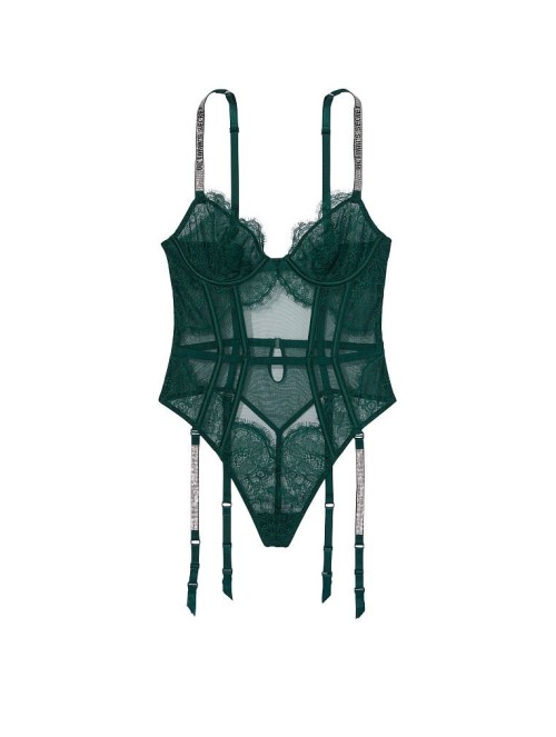 Боді Demi Teddy with Shine Straps & Garters Deep green