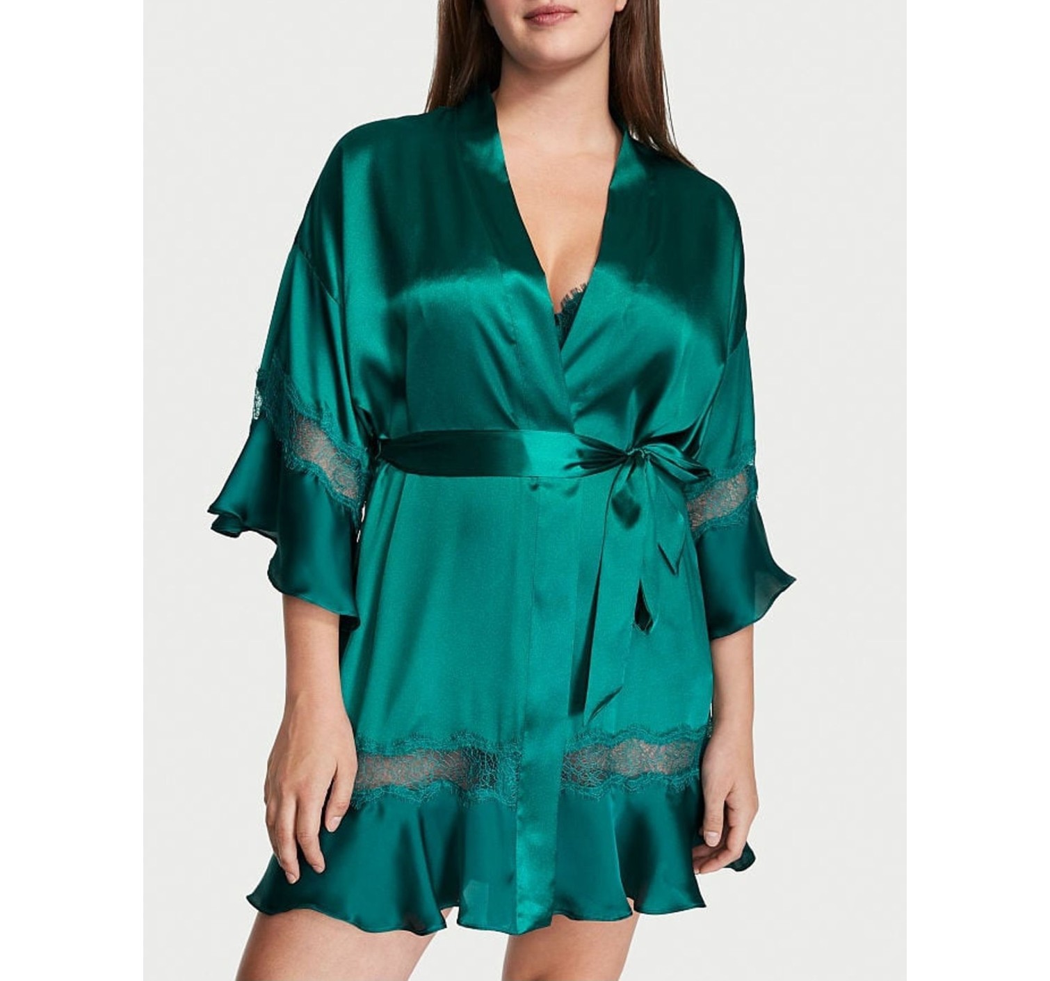 Сатиновий халат Flounce Green Satin Robe
