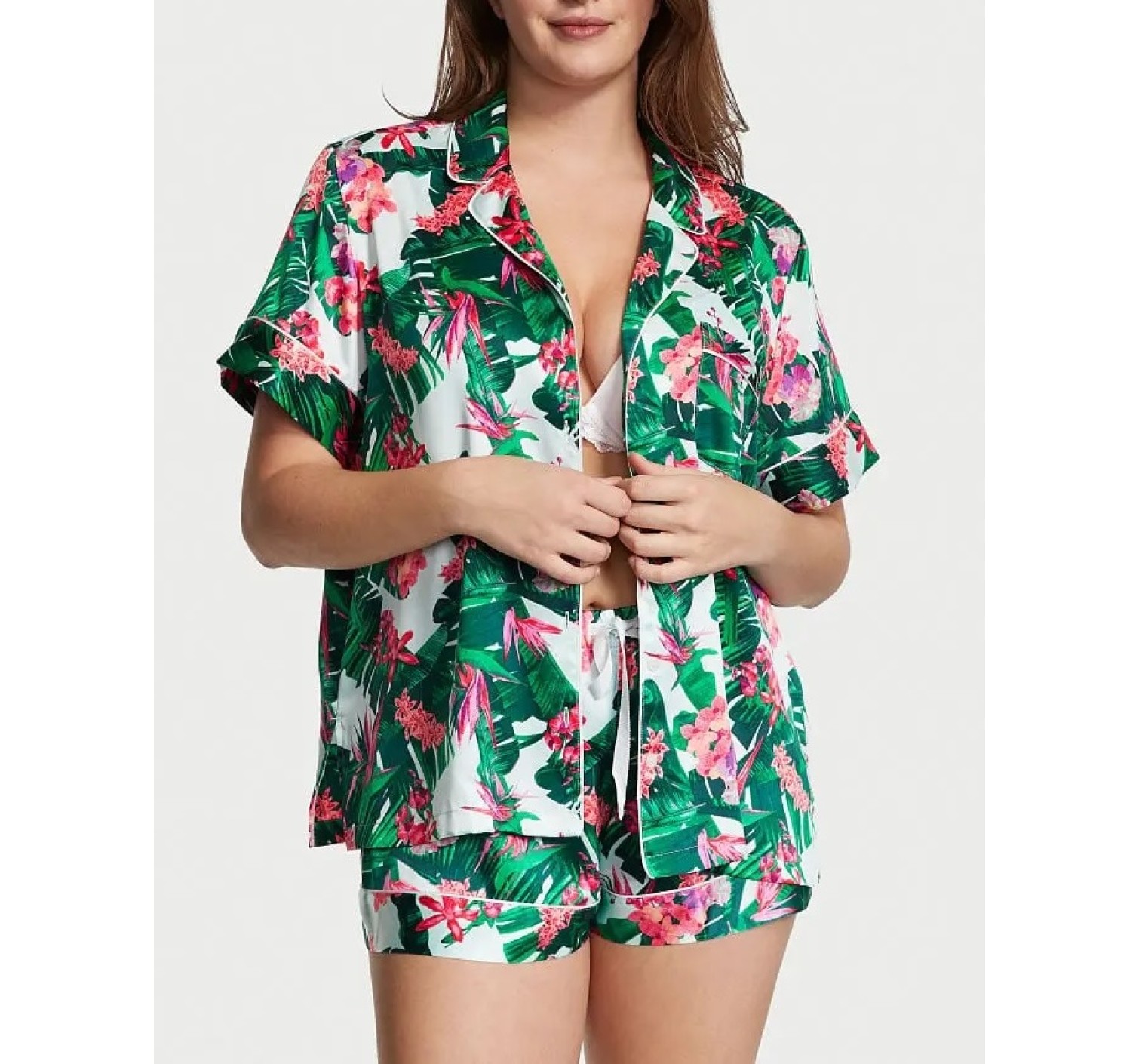Сатинова піжама Victoria Secret The Satin Short PJ Set Tropic blue