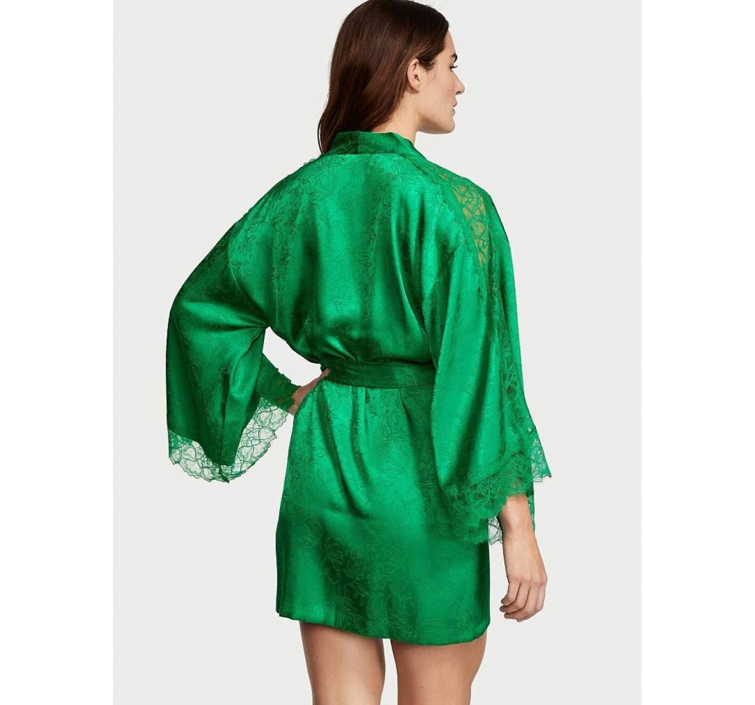 Халат Satin Lace Inset Jacquard Robe Green