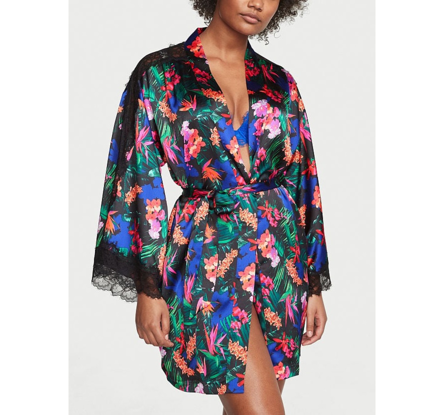 Халат Victoria’s Secret Satin Lace Kimono Tropic print