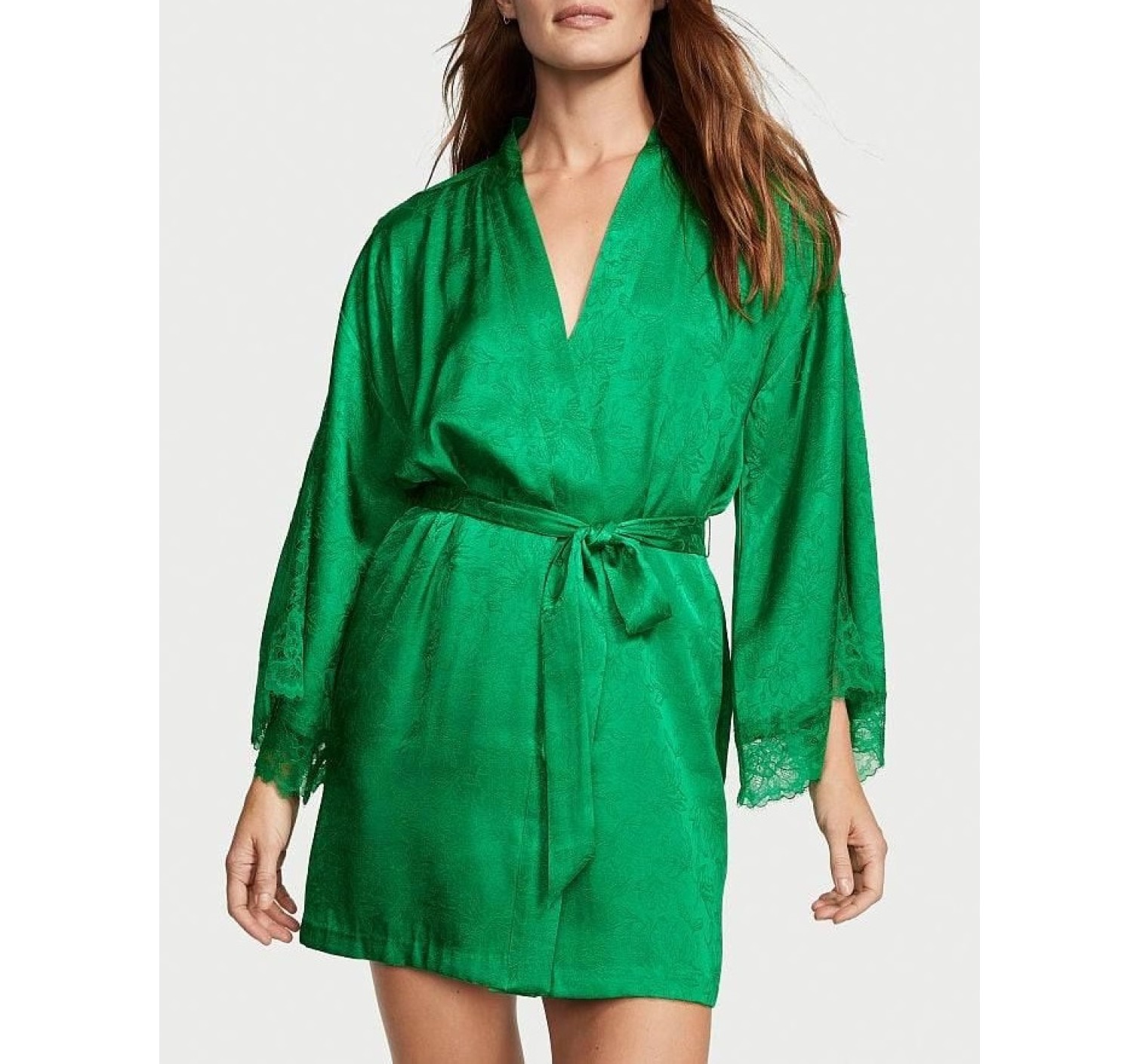 Халат Satin Lace Inset Jacquard Robe Green