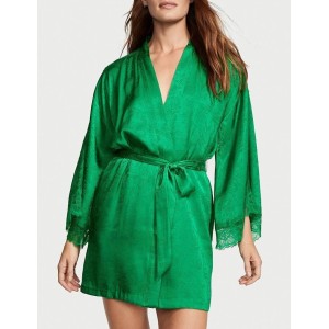 Халат Satin Lace Inset Jacquard Robe Green