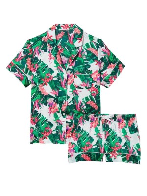 Сатиновая пижама Victoria’s Secret The Satin Short PJ Set Tropic blue