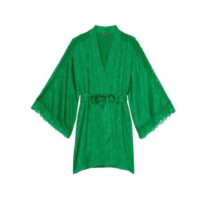 Халат Satin Lace Inset Jacquard Robe Green