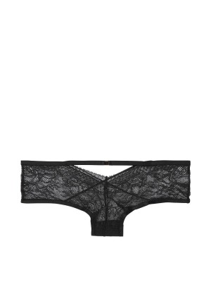 Трусики чіки Victoria's Secret Cheeky straps з чорним мереживом