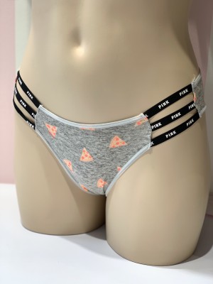 Трусики Victoria’s Secret PINK mini logo strappy grey cheekster panty pizza print