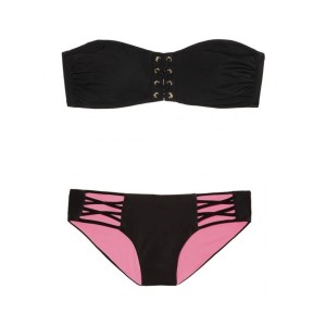Купальник бандо Victoria’s Secret PINK черный с шнуровкой, плавки Bikini