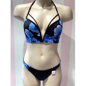 Купальник Victoria’s Secret PINK Strappy V-Wire Plunge принт синие цветы