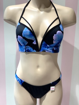 Купальник Victoria's Secret PINK Strappy V-Wire Plunge принт сині квіти