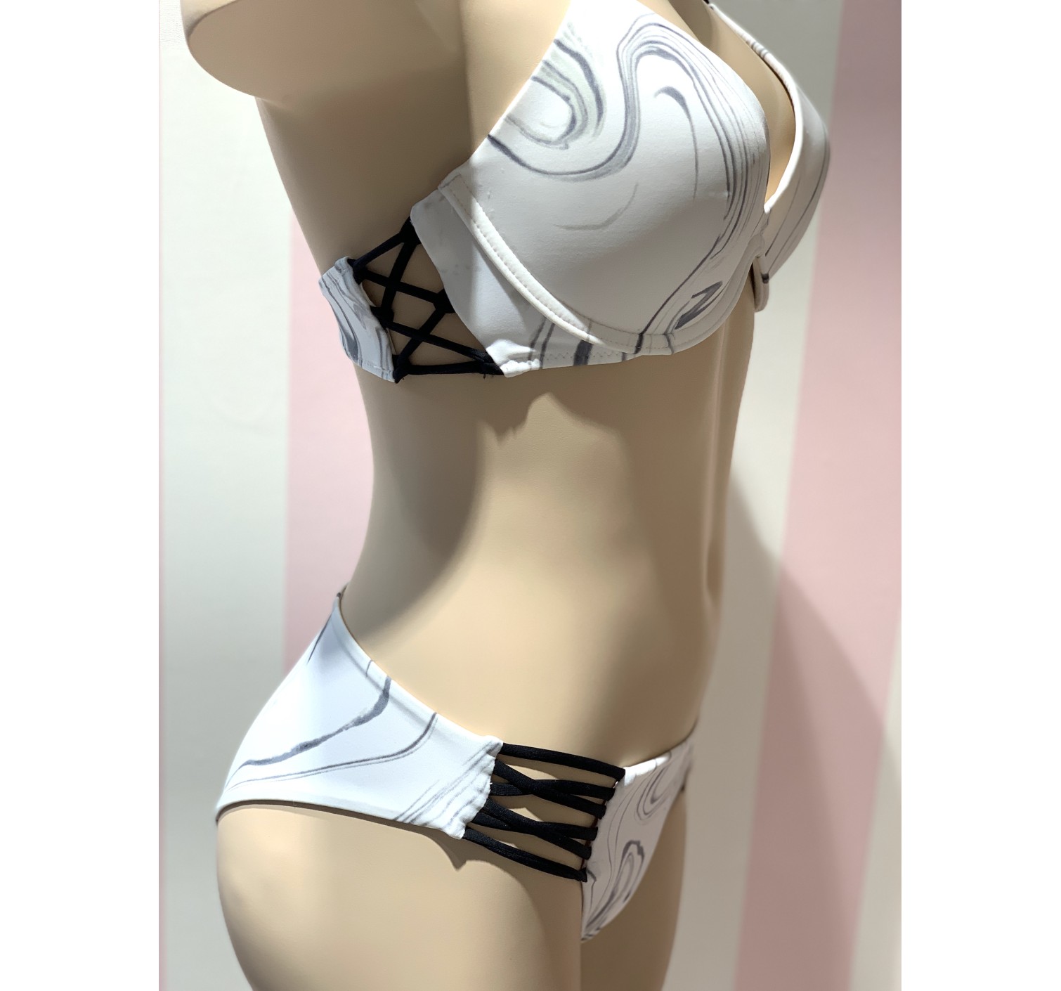 Купальник раздельный Victoria’s Secret PINK White & Black print Топ S + плавки М