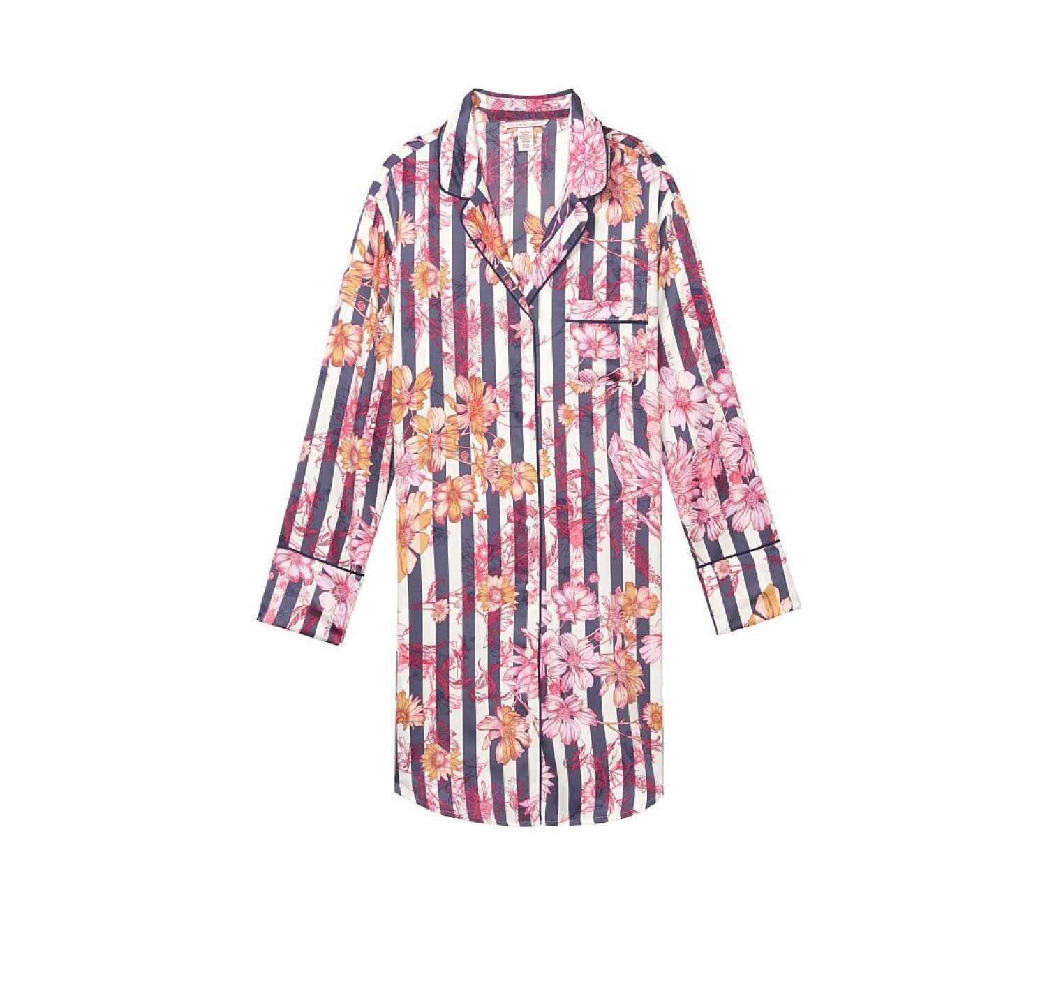 Нічна сорочка Victoria Secret Satin Slip Blue Stripes Floral print