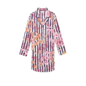 Нічна сорочка Victoria Secret Satin Slip Blue Stripes Floral print