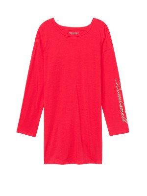 Ночная сорочка Victoria’s Secret Red Scoopneck Long Sleeve print Bombshell