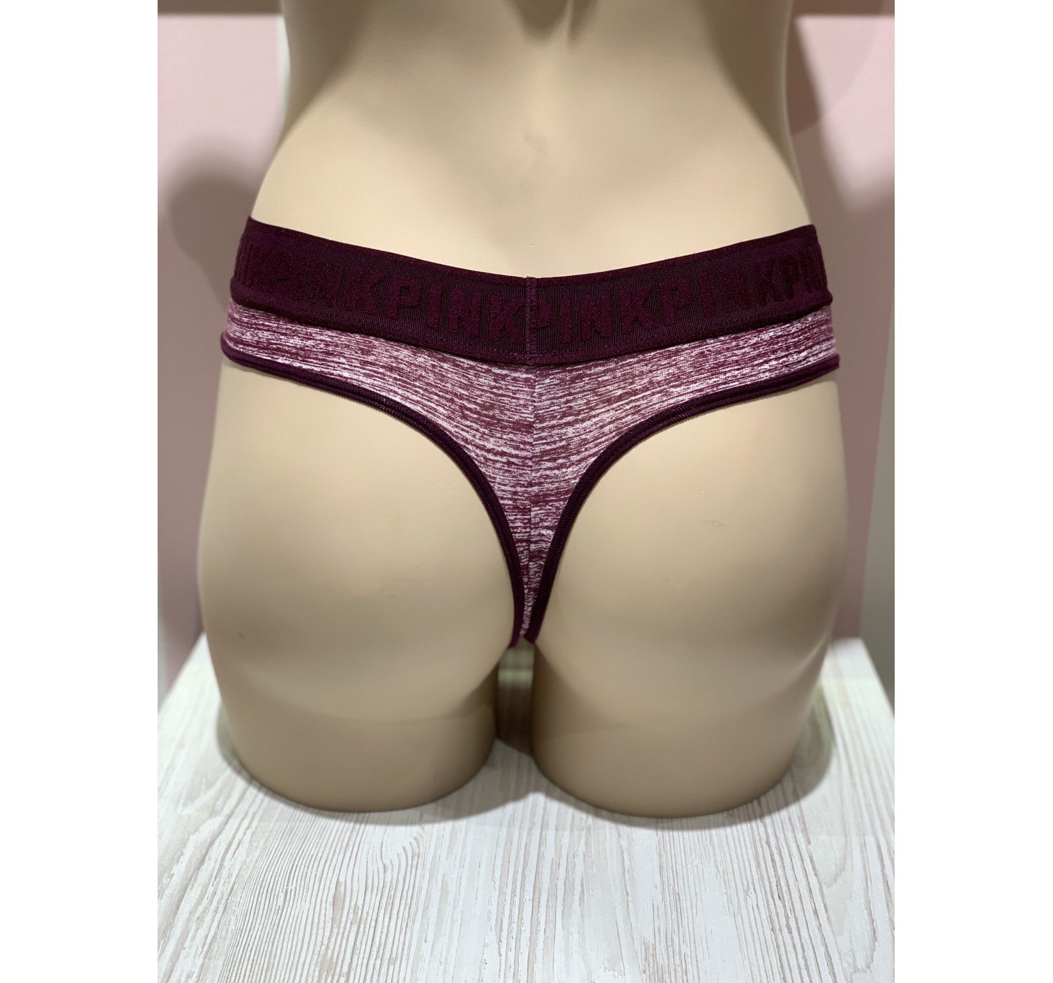Трусики стринги Victoria’s Secret PINK Thong panty logo VS Bordo