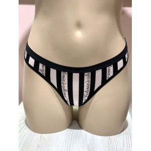 Трусики стринги Victoria’s Secret Black & White Stripes VS LogoThong panty