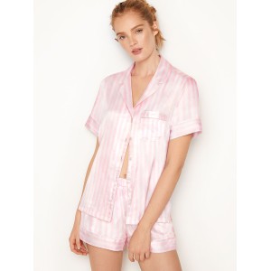 Пижама розовая в полоску Victoria’s Secret The Satin White/Pink Medium Stripe Short PJ Set