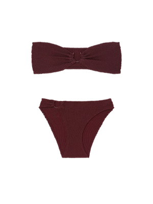 Купальник Crinkle Ring Bandeau Strapless Bikini Top Burgundy Brown