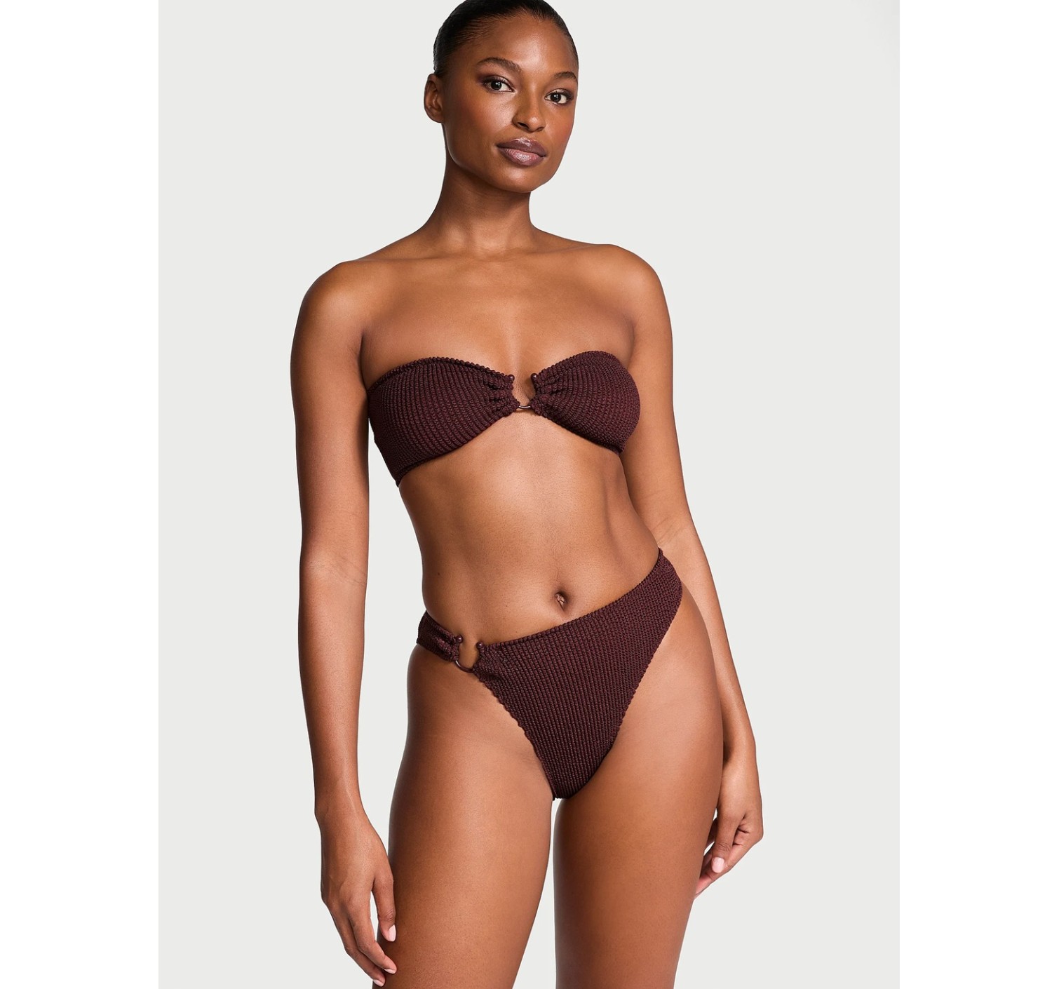 Купальник Crinkle Ring Bandeau Strapless Bikini Top Burgundy Brown