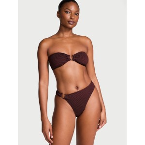 Купальник Crinkle Ring Bandeau Strapless Bikini Top Burgundy Brown