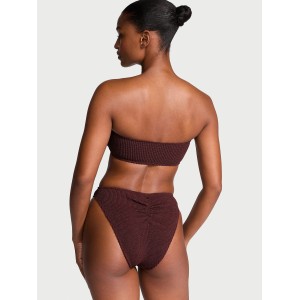 Купальник Crinkle Ring Bandeau Strapless Bikini Top Burgundy Brown