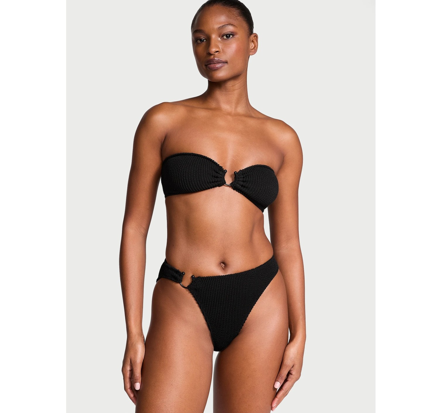 Купальник Crinkle Ring Bandeau Strapless Bikini Top Black