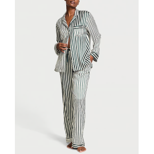 Пижама Glazed Satin Long Pajama Set Green Stripe