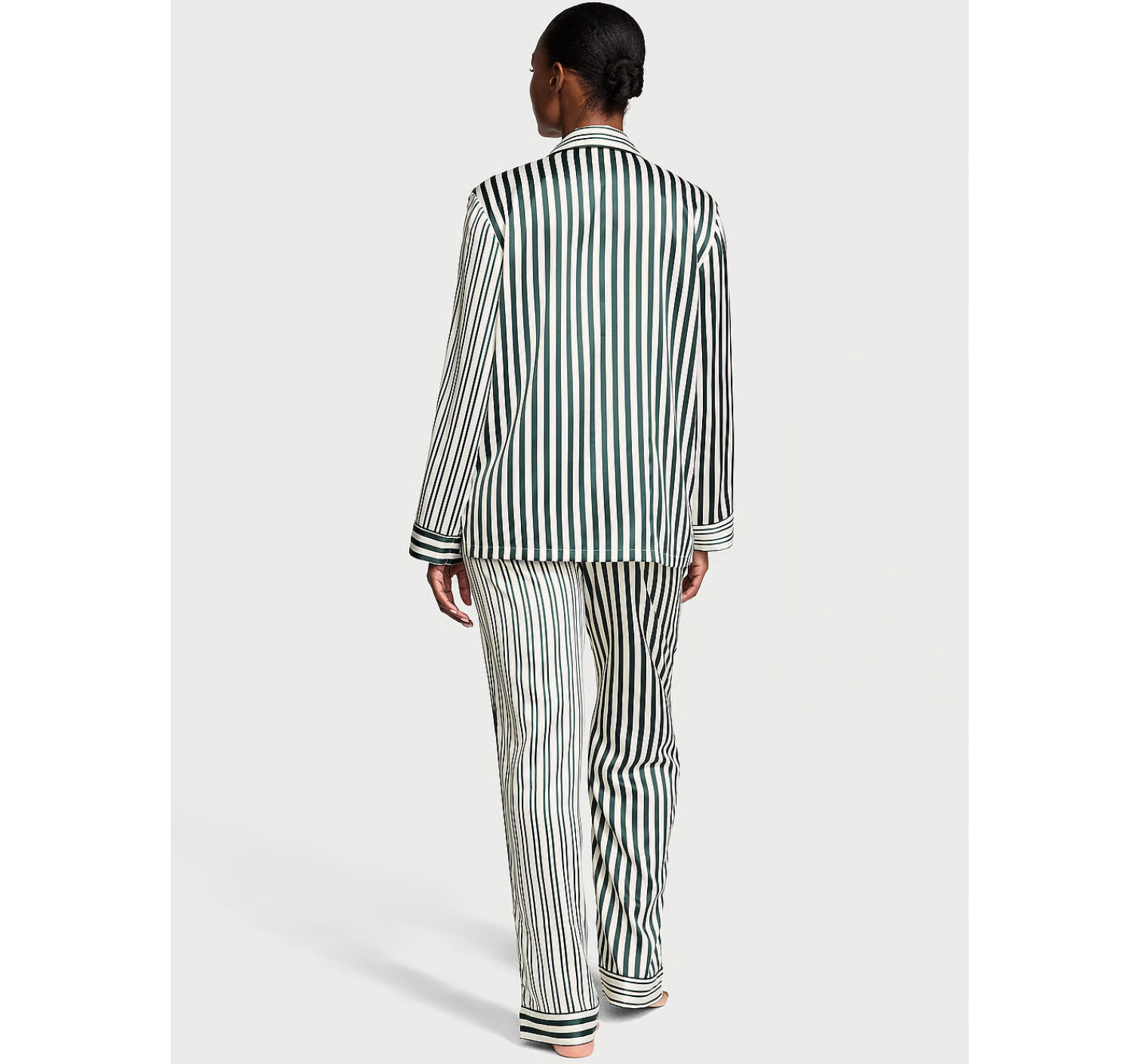 Пижама Glazed Satin Long Pajama Set Green Stripe