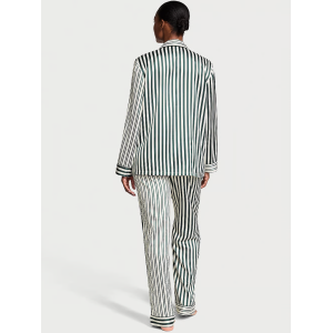 Пижама Glazed Satin Long Pajama Set Green Stripe