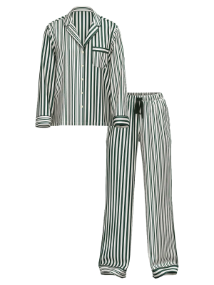 Пижама Glazed Satin Long Pajama Set Green Stripe