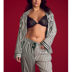 Пижама Glazed Satin Long Pajama Set Green Stripe