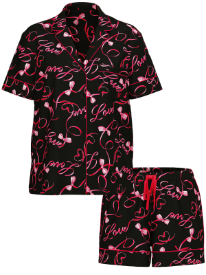Піжама Satin Short Pajama Set Black Script