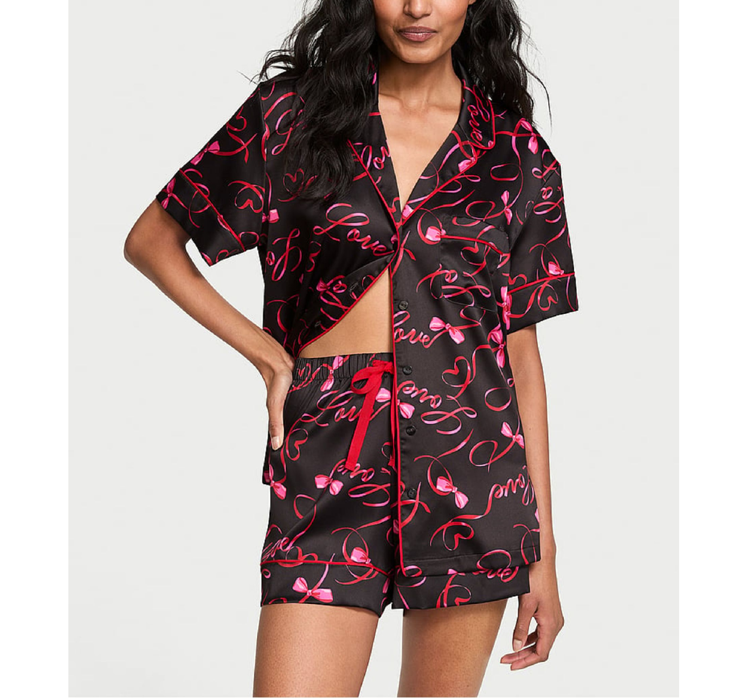 Піжама Satin Short Pajama Set Black Script
