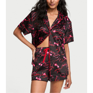 Піжама Satin Short Pajama Set Black Script