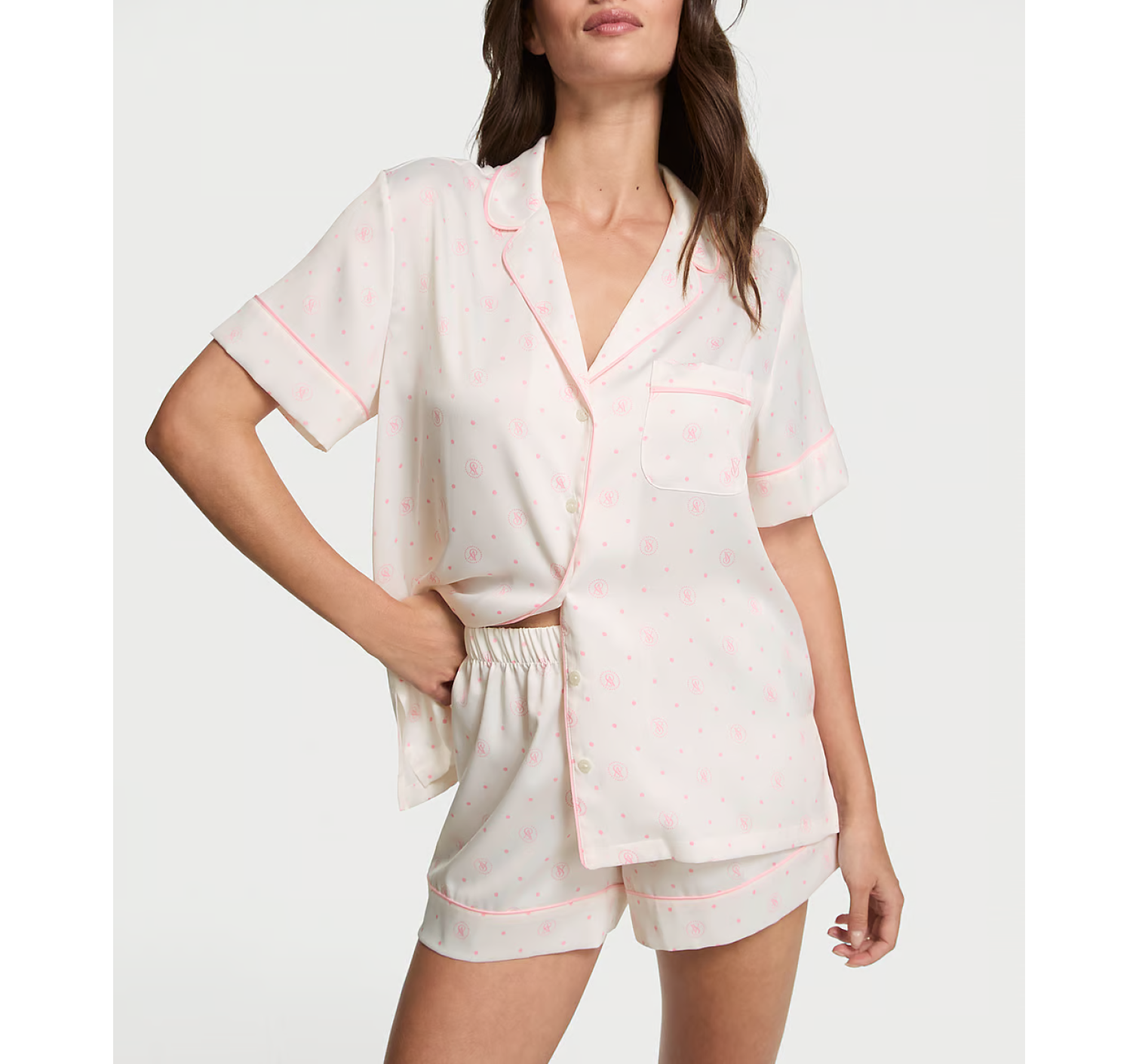 Піжама Glazed Satin Short Pajama Set White Print