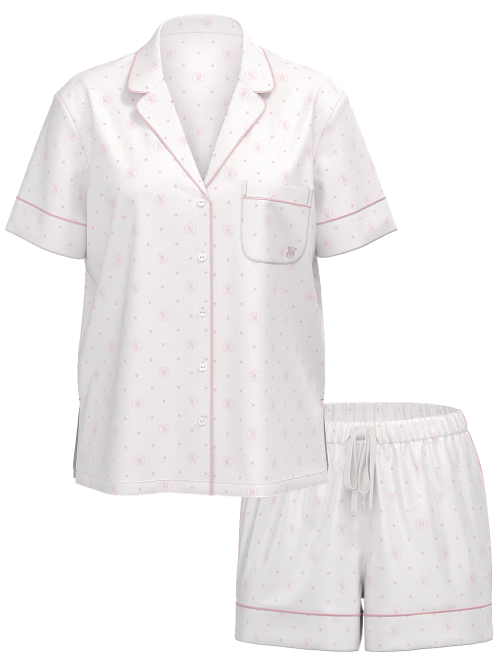 Піжама Glazed Satin Short Pajama Set White Print