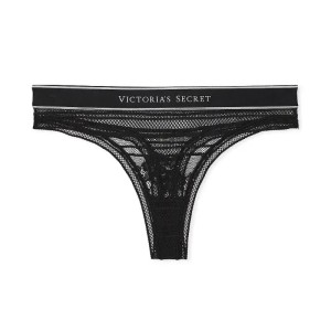Трусики Logo Cotton Shine Patch Thong Panty Black Mesh