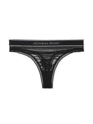 Трусики Logo Cotton Shine Patch Thong Panty Black Mesh