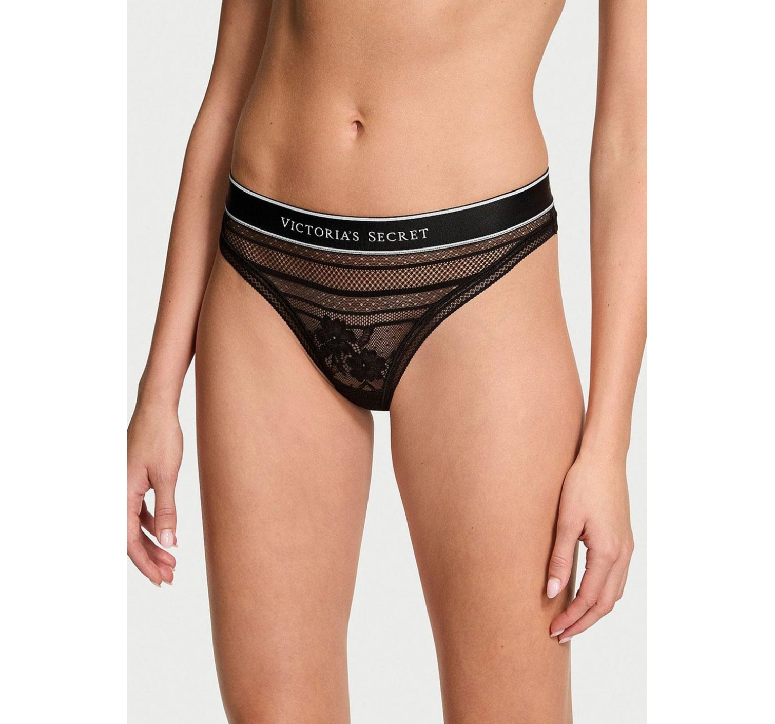 Трусики Logo Cotton Shine Patch Thong Panty Black Mesh