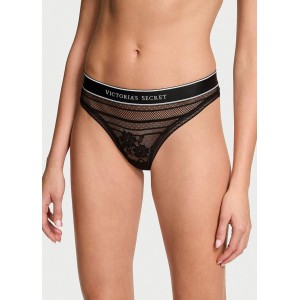 Трусики Logo Cotton Shine Patch Thong Panty Black Mesh