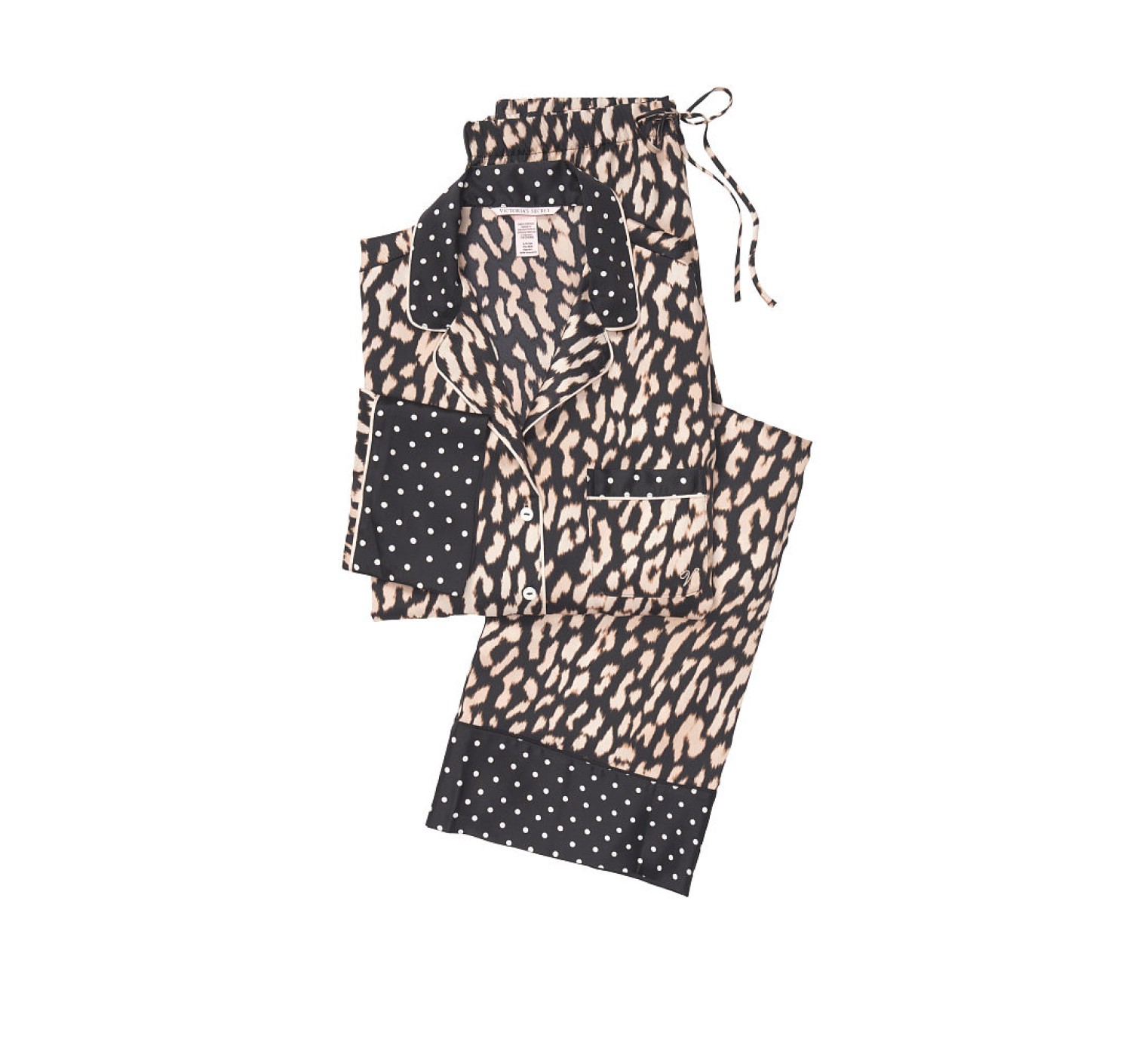 Сатиновая пижама Victoria’s Secret The Satin Long PJ Set Black/Nude Big Leopard Spots