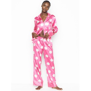 Сатинова піжама Victoria's Secret The Satin Long PJ Set Pink Big Dot