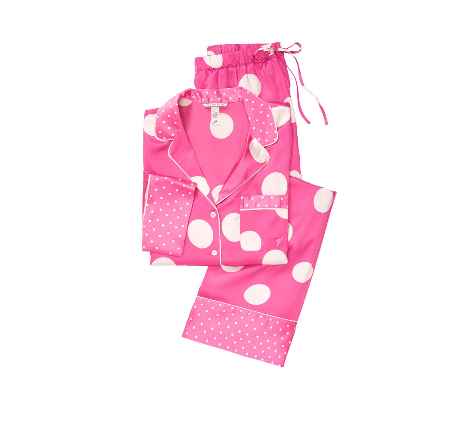 Сатинова піжама Victoria's Secret The Satin Long PJ Set Pink Big Dot