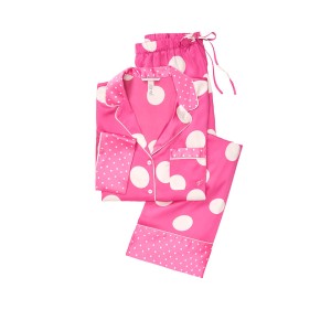 Сатинова піжама Victoria's Secret The Satin Long PJ Set Pink Big Dot